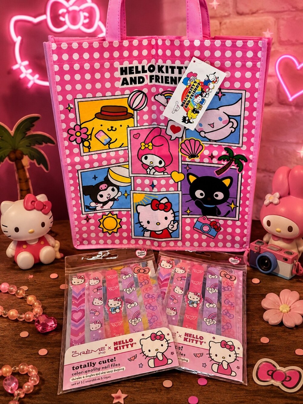 Hello Kitty & Friends Pink Tote Bag + The Crème Shop Nail File Bundle NWT Sanrio